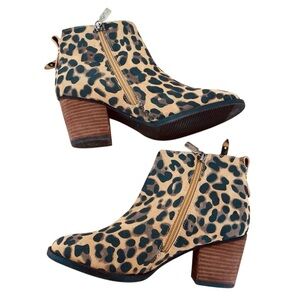 Classic Aqua College Waterproof Leopard Print Ankle Boots Double Zipper 2in Heel